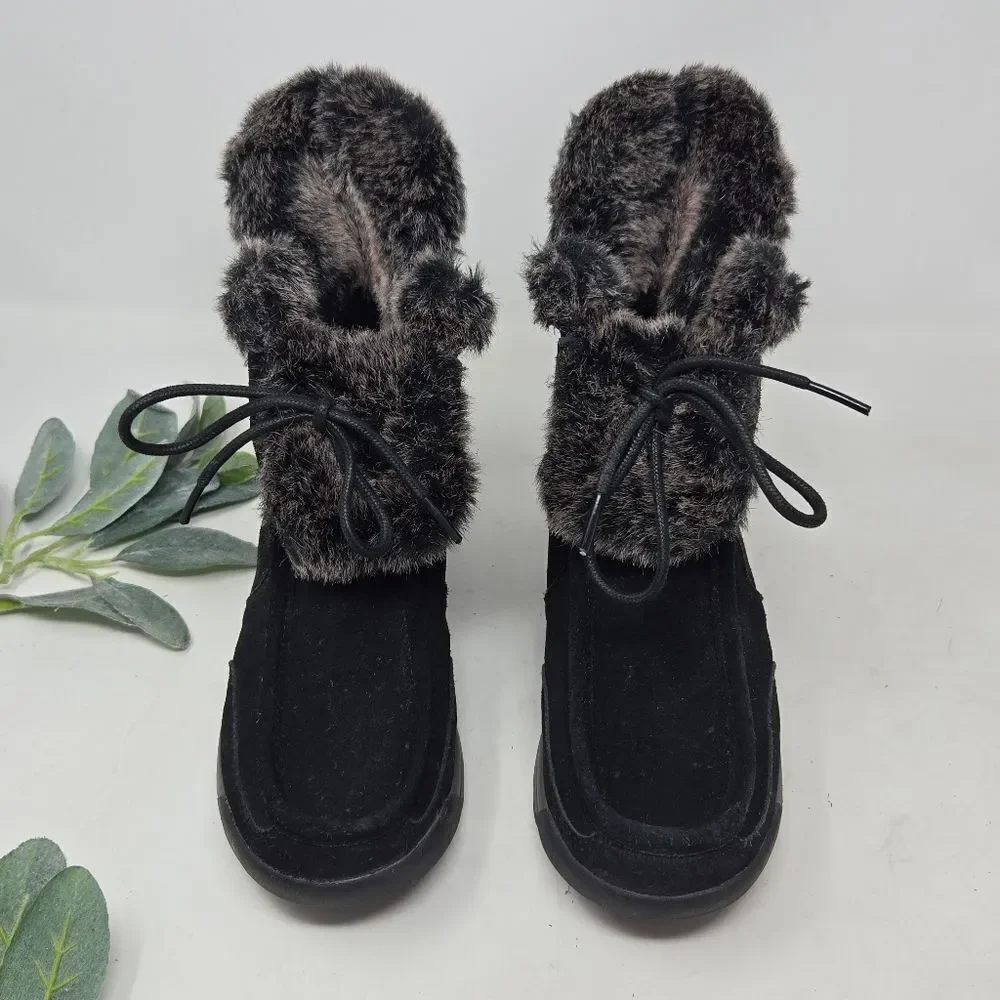 LANDS' END Powder Belle‎ Suede Faux Fur Boots 6.5